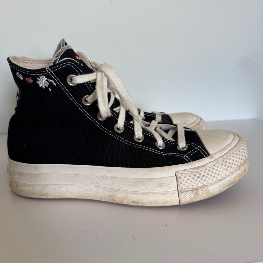 Converse Chuck Taylor All Star Platform High Top Sneakers Embroidered Black - Picture 5 of 11
